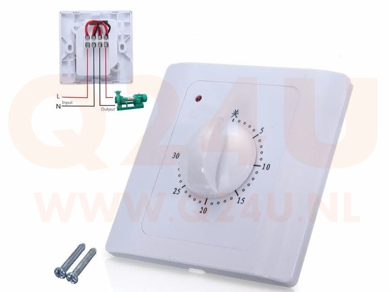 Inbouw-timer analoge schakelaar, 230 volt - 30 min max