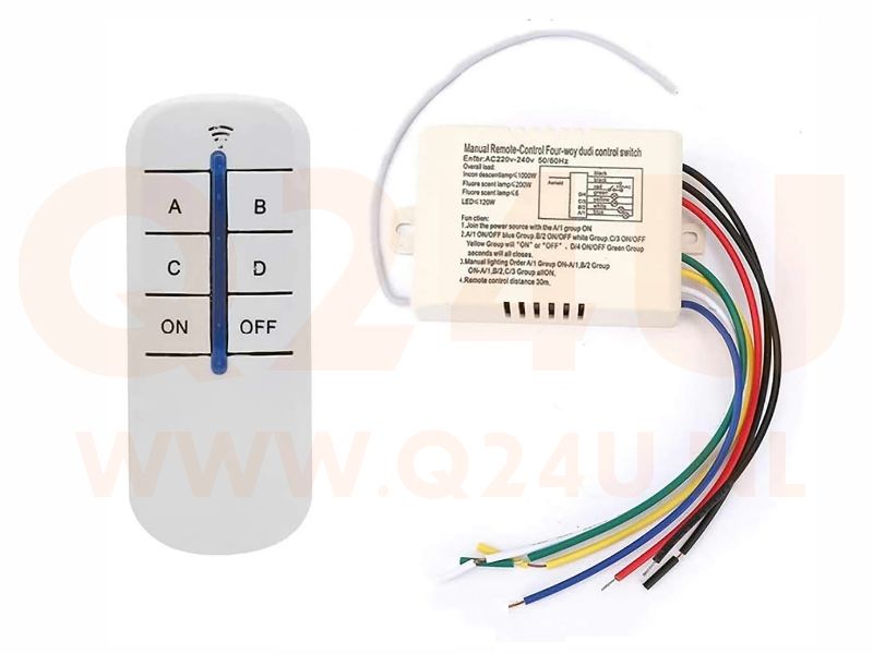 Draadloze schakelaar / afstandsbediening voor 4x 230 volt, (max 800 watt)